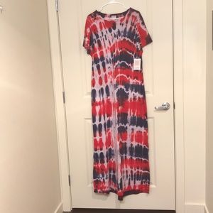 LuLaRoe size L red, white, and blue tie-dye dress.